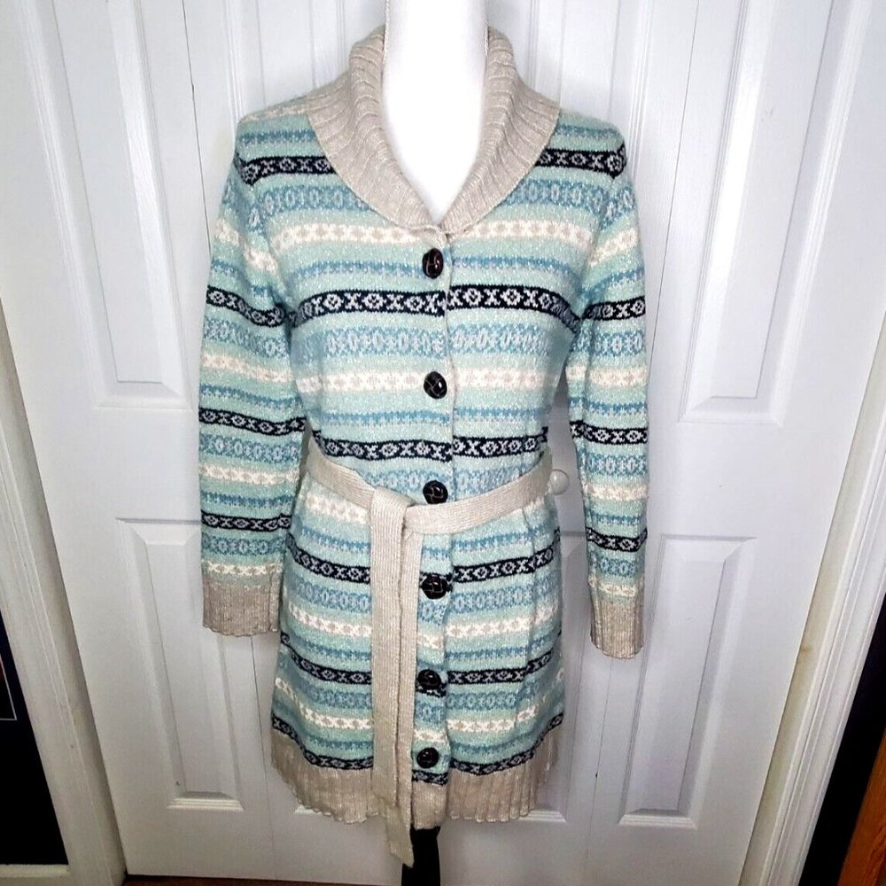 Wool Blend Sweater Jacket Button Front Sweater W/… - image 1